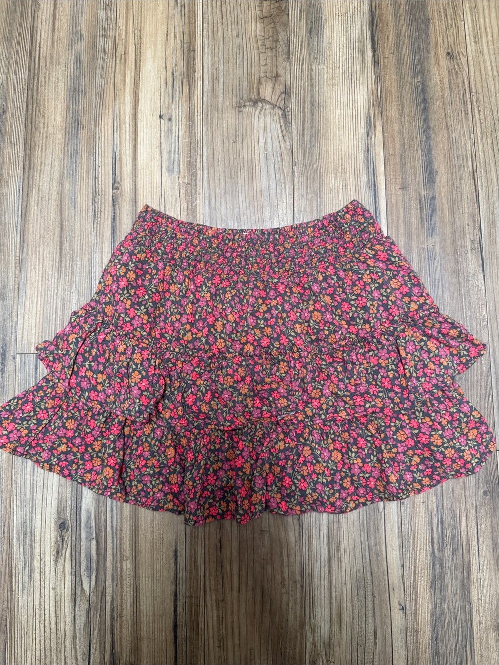 American Eagle Outfitters Pink and Red Floral Ruffle Mini Skirt